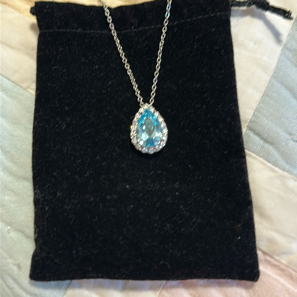 Blue Topaz and CZ Necklace